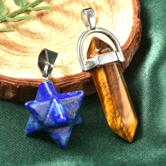 Jewelry - Set of 2 Star Lapis Lazuli and South African Tiger's Eye Pointer Pendant
